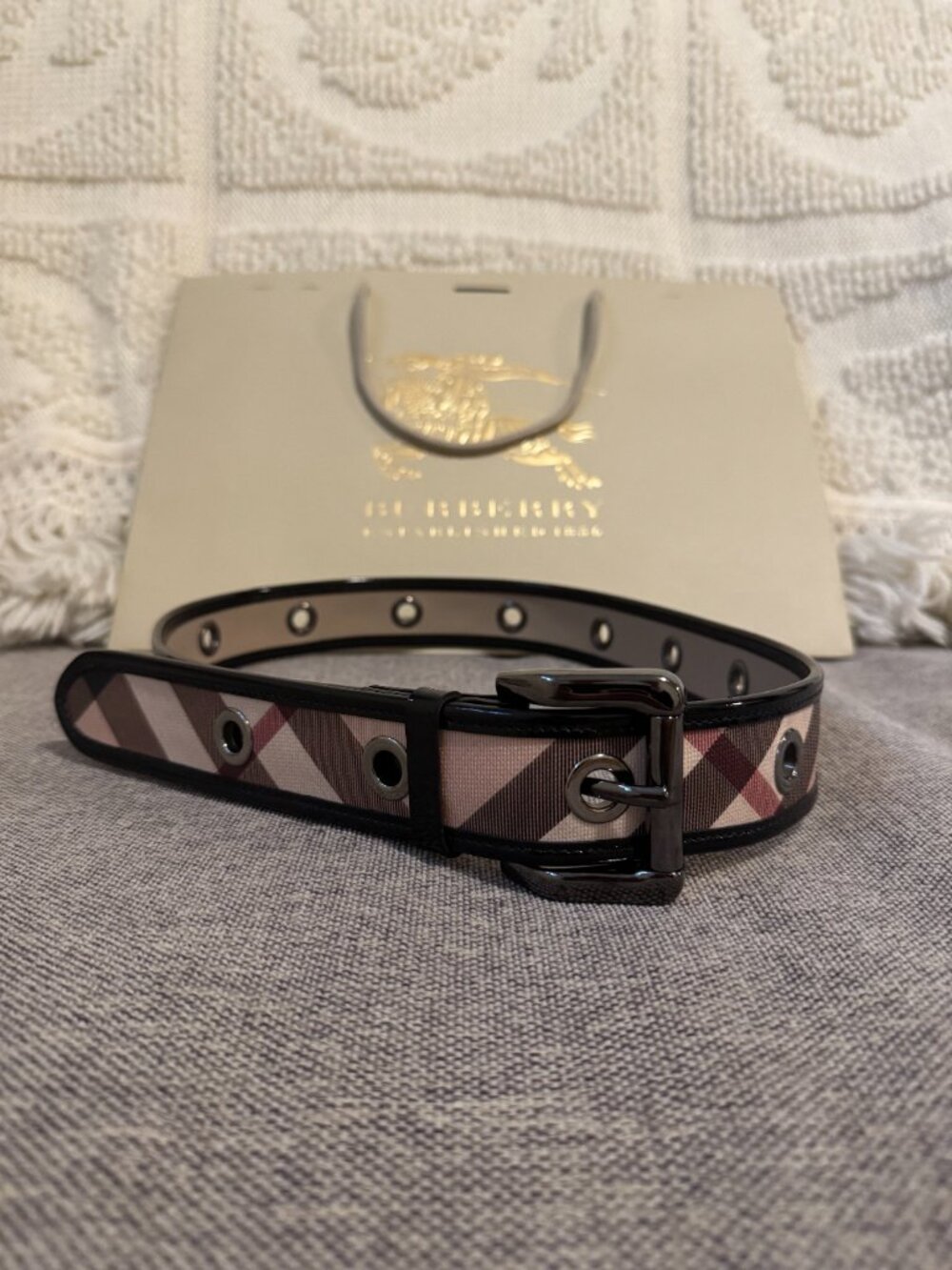 Burberry Coated Canvas and Leather Belt
